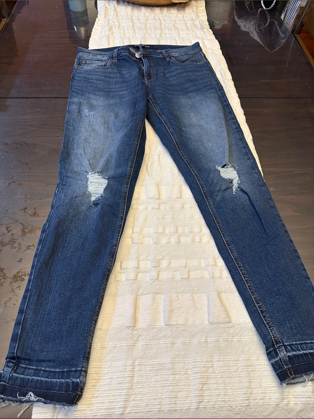 Ripped Dark Blue Skinny Jeans - Stretch Denim